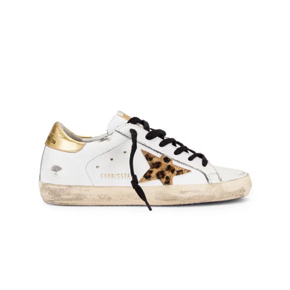 Golden Goose Shoes - Golden Goose White Superstar Sneakers Genuine Calf Hair Leopard Print Star 36